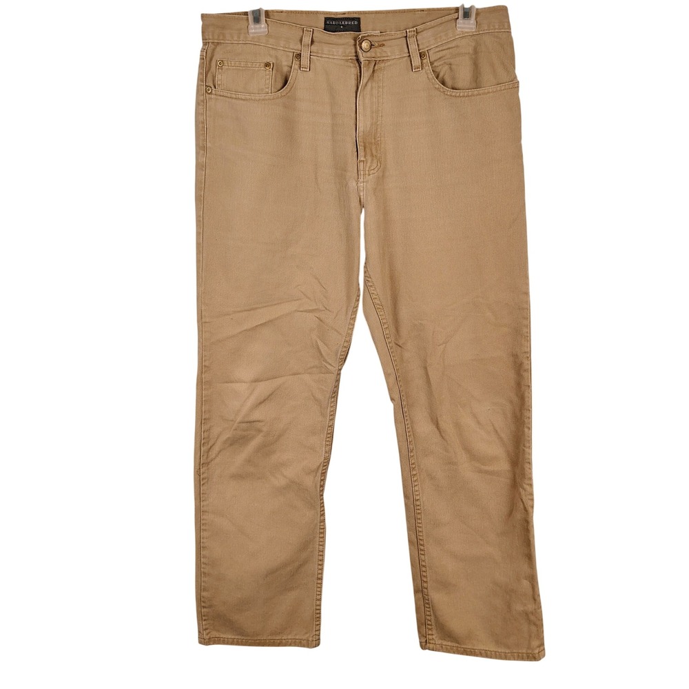 Saddlebred Mens 34W x 32 Classic Fit 5-Pocket Pants Tan Cotton Gorpcore Workwear